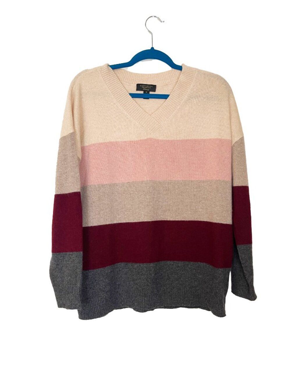 Charter Club Luxury 100% Cashmere Colorblock V-Neck Sweater Size Medium